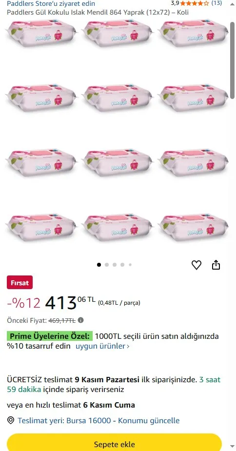 Paddlers Gül Kokulu Islak Mendil 864 Yaprak (12x72) – Koli