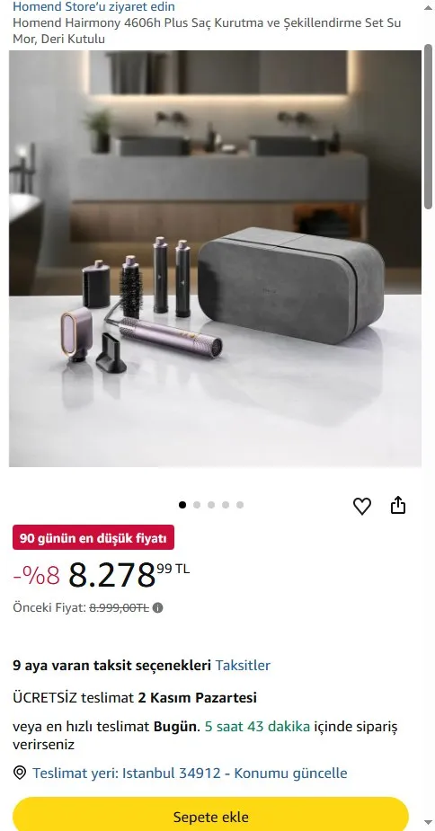 Homend Hairmony 4606h Plus Saç Kurutma ve Şekillendirme Set Su Mor, Deri Kutulu