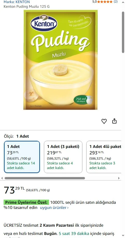 Kenton Puding Muzlu 125 G
