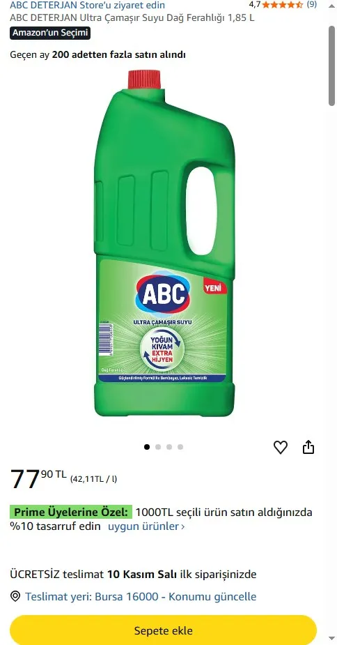 ABC DETERJAN Ultra Çamaşır Suyu Dağ Ferahlığı 1,85 L