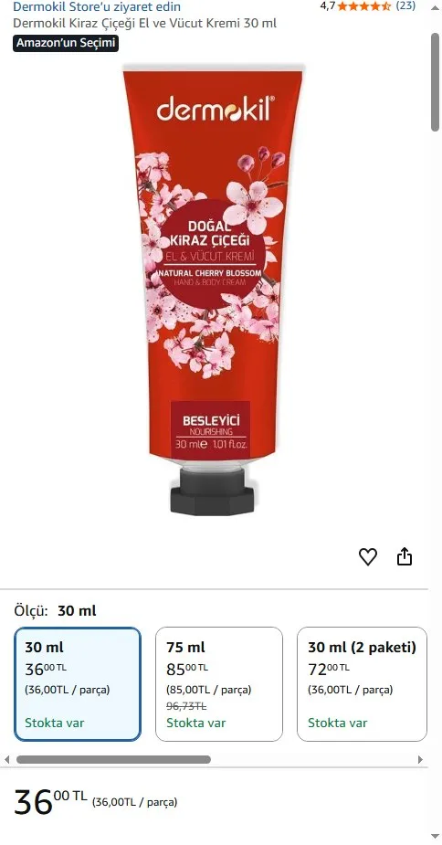Dermokil Kiraz Çiçeği El ve Vücut Kremi 30 ml