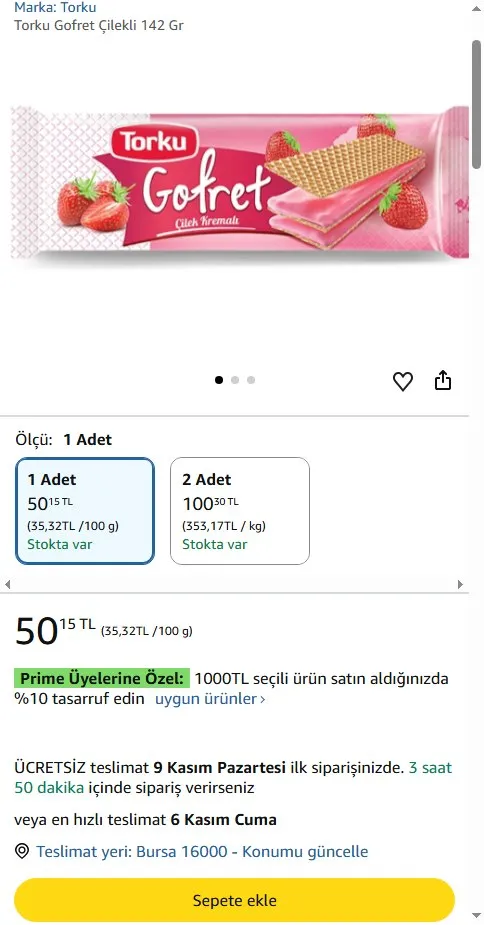 Torku Gofret Çilekli 142 Gr
