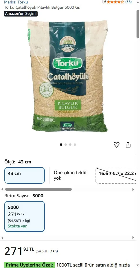 Torku Çatalhöyük Pilavlik Bulgur 5000 Gr.