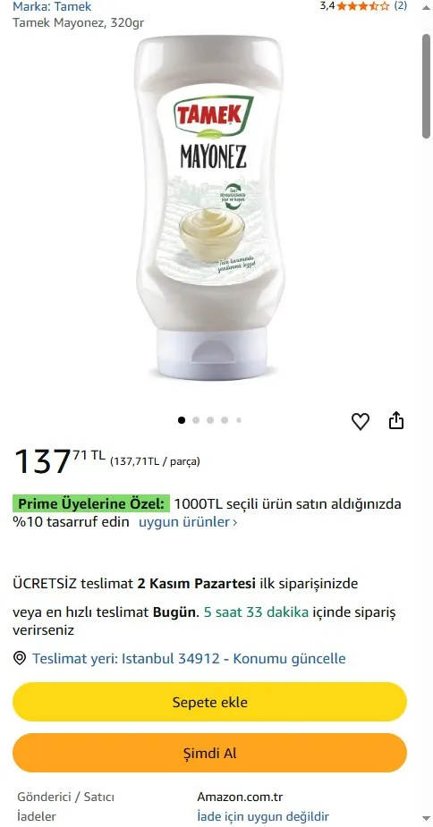 Tamek Mayonez, 320gr