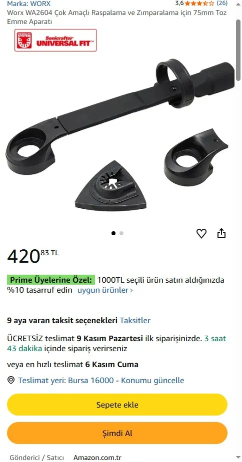 Worx WA2604 Çok Amaçlı Raspalama ve Zımparalama için 75mm Toz Emme Aparatı