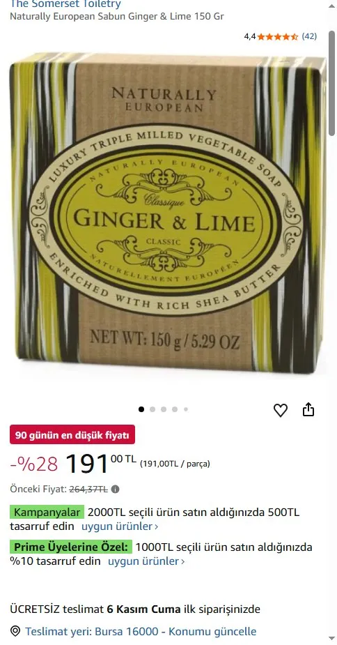 Naturally European Sabun Ginger & Lime 150 Gr