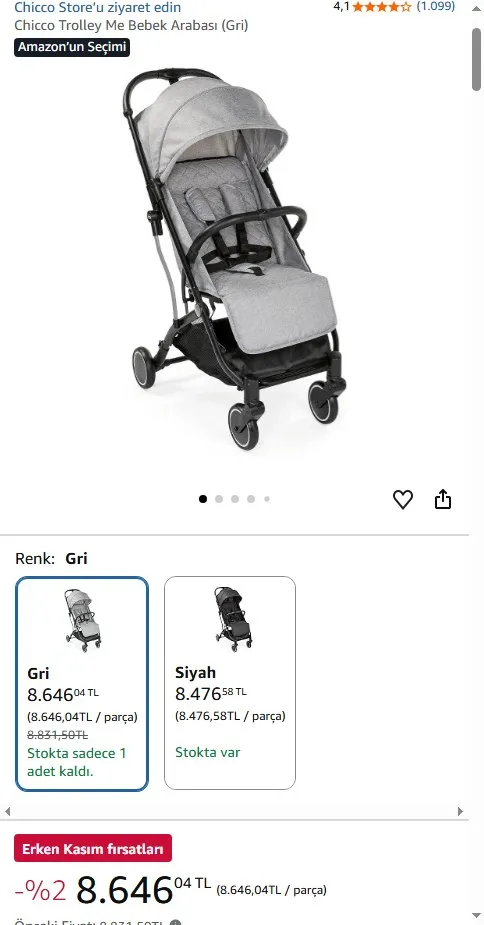 Chicco Trolley Me Bebek Arabası (Gri)