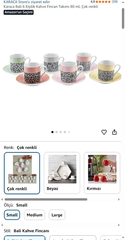 Karaca Bali 6 Kişilik Kahve Fincan Takımı 80 ml, Çok renkli