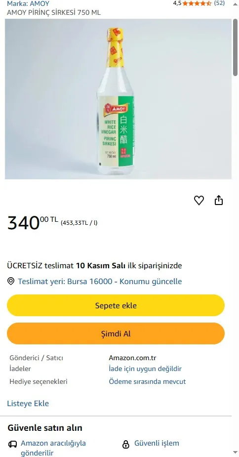 AMOY PİRİNÇ SİRKESİ 750 ML