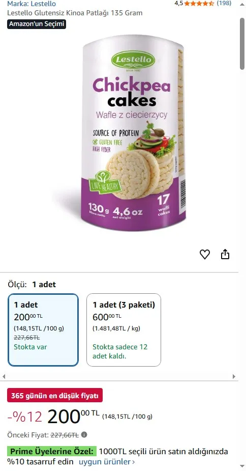 Lestello Glutensiz Kinoa Patlağı 135 Gram