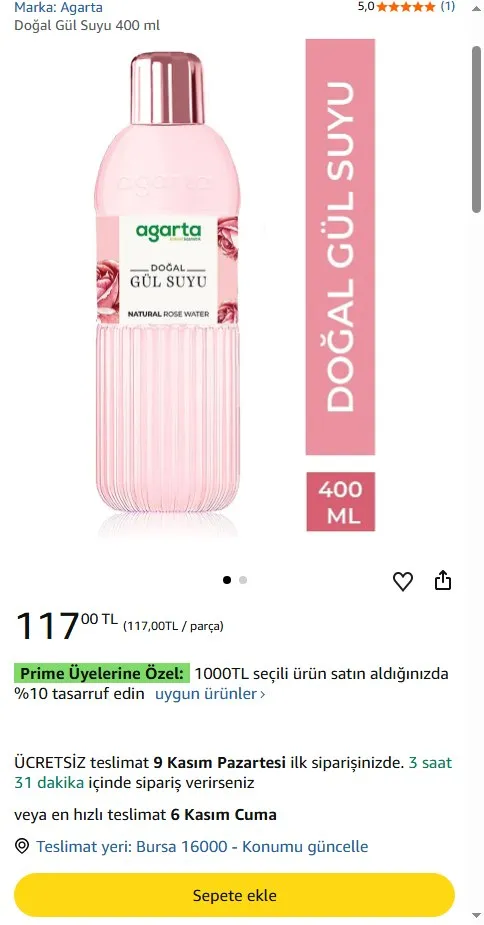 Doğal Gül Suyu 400 ml