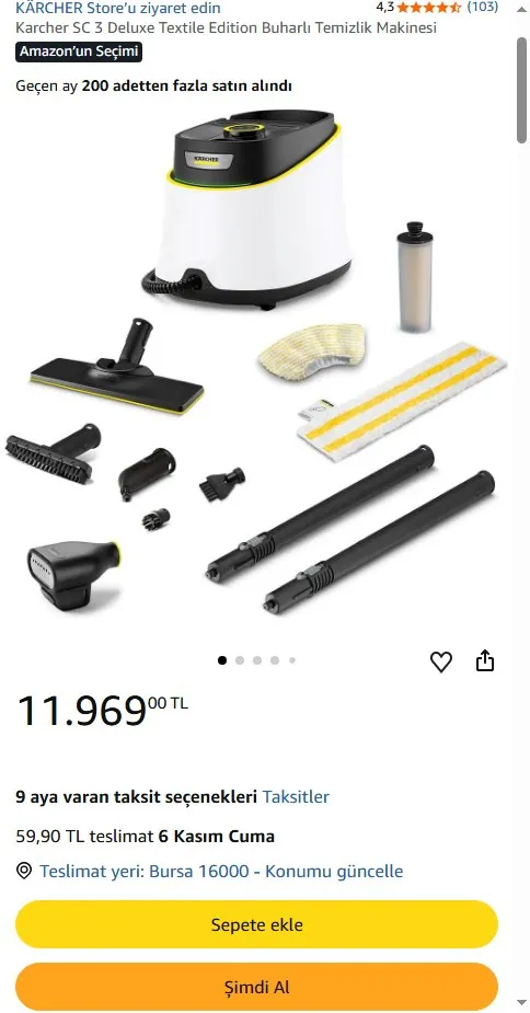 Karcher SC 3 Deluxe Textile Edition Buharlı Temizlik Makinesi