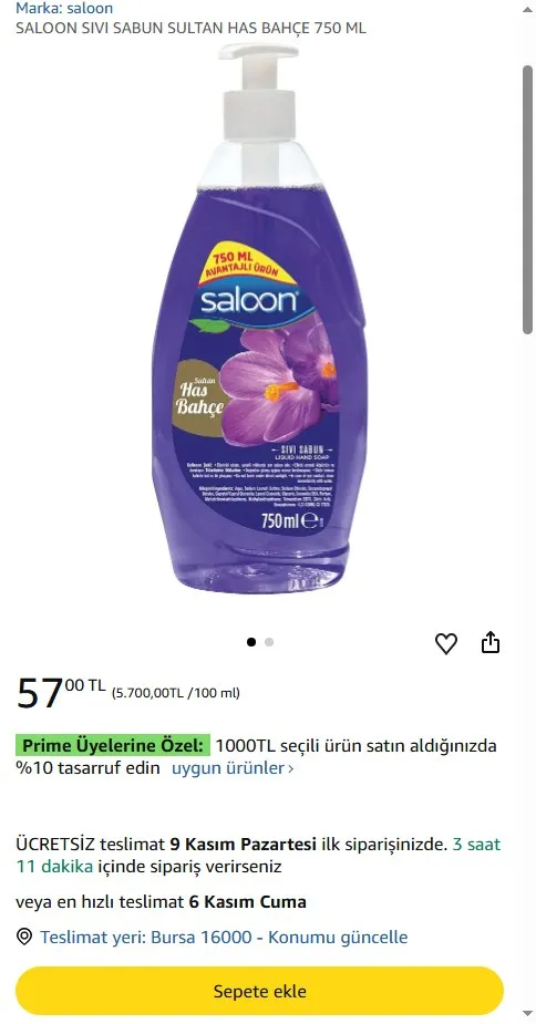 SALOON SIVI SABUN SULTAN HAS BAHÇE 750 ML