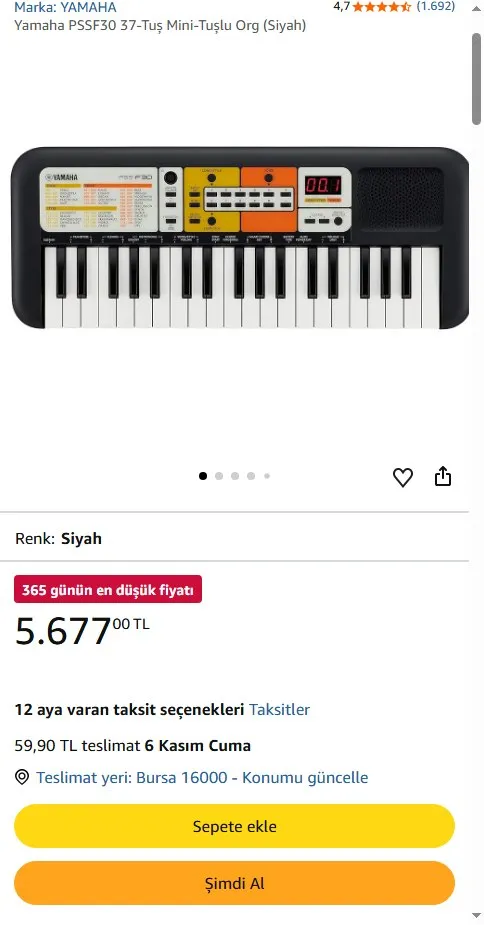Yamaha PSSF30 37-Tuş Mini-Tuşlu Org (Siyah)