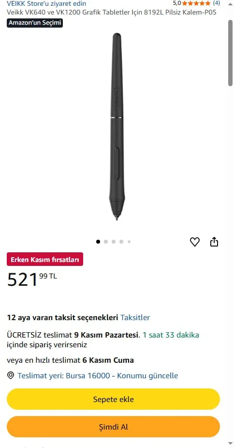 Veikk VK640 ve VK1200 Grafik Tabletler Için 8192L Pilsiz Kalem-P05