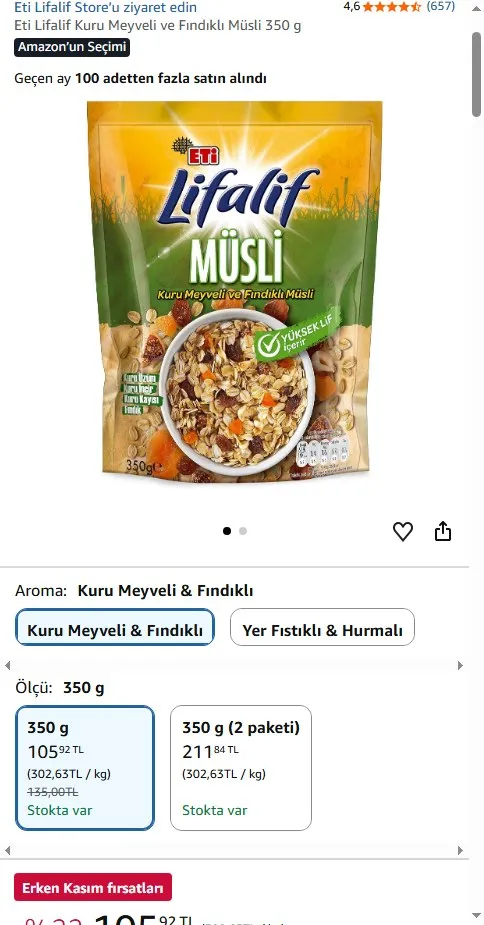 Eti Lifalif Kuru Meyveli ve Fındıklı Müsli 350 g