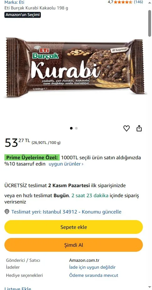 Eti Burçak Kurabi Kakaolu 198 g