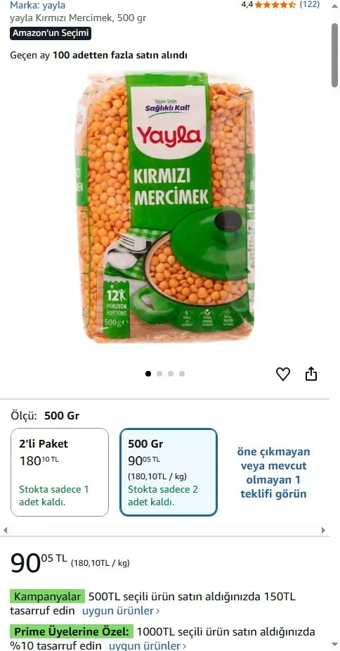 yayla Kırmızı Mercimek, 500 gr