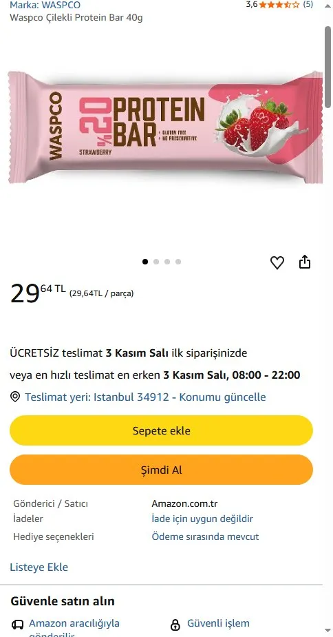 Waspco Çilekli Protein Bar 40g