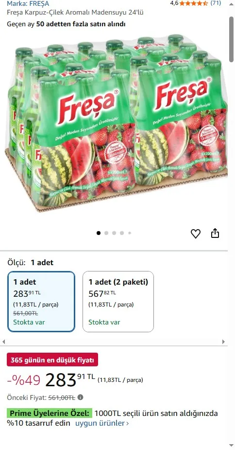 Freşa Karpuz-Çilek Aromalı Madensuyu 24'lü
