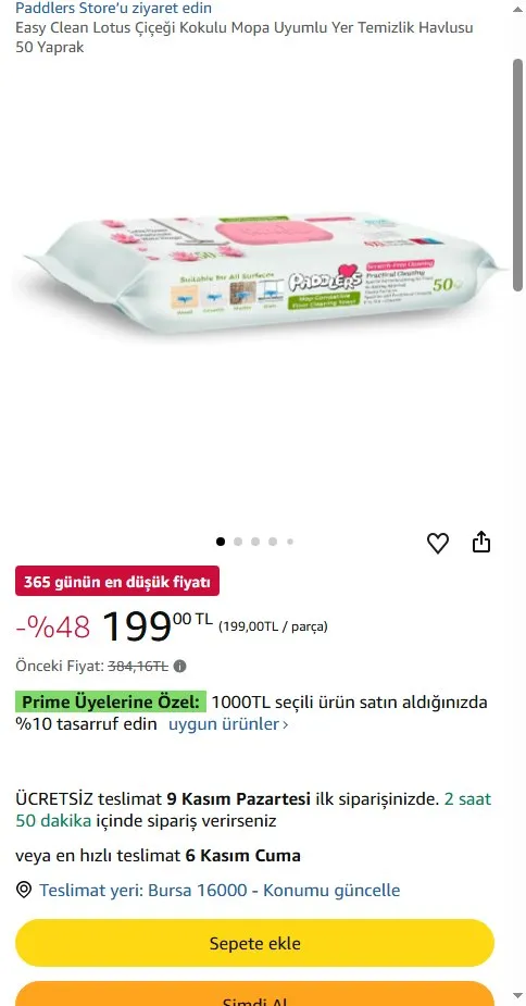 Easy Clean Lotus Çiçeği Kokulu Mopa Uyumlu Yer Temizlik Havlusu 50 Yaprak