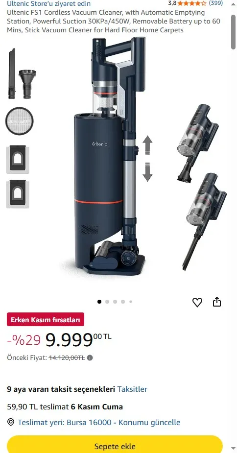 Ultenic FS1 Cordless Vacuum Cleaner, with Automatic Emptying Station, Powerful Suction 30KPa/450W, Removable Battery up to 60 Mins, Stick Vacuum Cleaner for Hard Floor Home Carpets