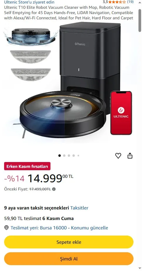 Ultenic T10 Elite Robot Vacuum Cleaner with Mop, Robotic Vacuum Self Emptying for 45 Days Hands-Free, LiDAR Navigation, Compatible with Alexa/Wi-Fi Connected, Ideal for Pet Hair, Hard Floor and Carpet