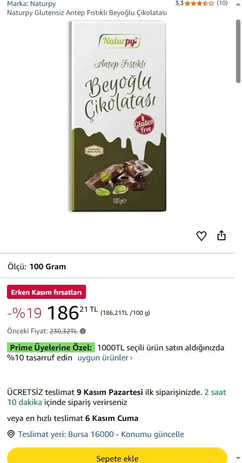 Naturpy Glutensiz Antep Fıstıklı Beyoğlu Çikolatası