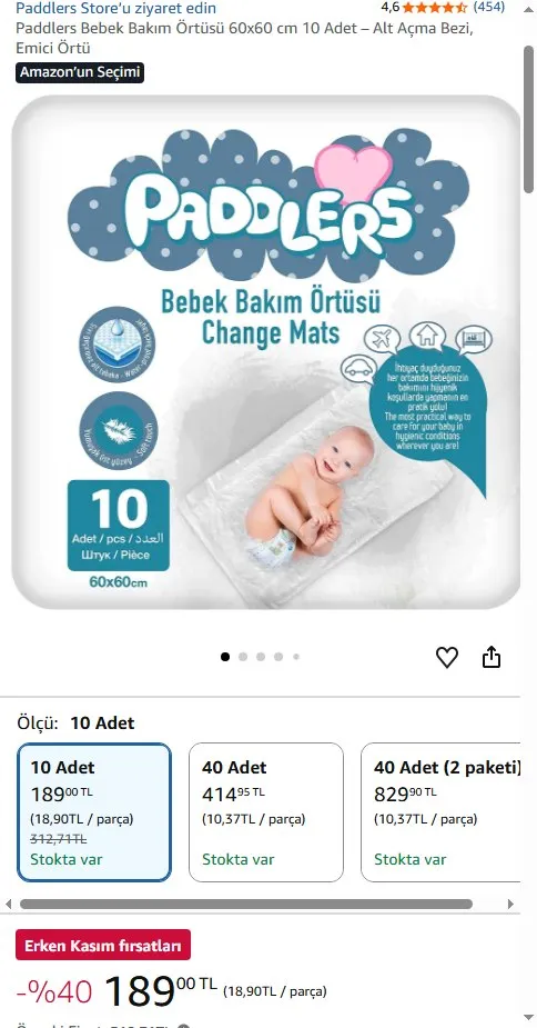 Paddlers Bebek Bakım Örtüsü 60x60 cm 10 Adet – Alt Açma Bezi, Emici Örtü