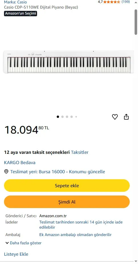 Casio CDP-S110WE Dijital Piyano (Beyaz)