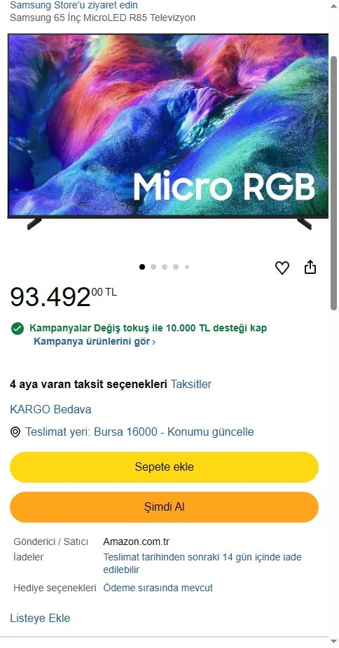 Samsung 65 İnç MicroLED R85 Televizyon
