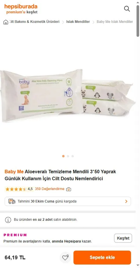 Baby Me Aloeveralı Temizleme Mendili 3*50 Yaprak Günlük Kullanım İçin Cilt Dostu Nemlendirici