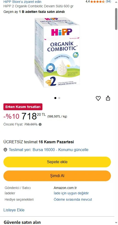 HiPP 2 Organik Combiotic Devam Sütü 600 gr
