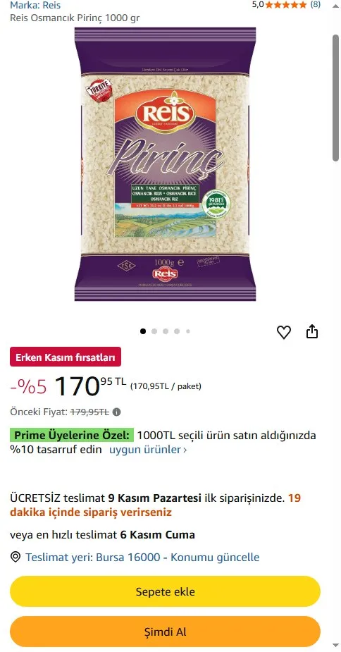 Reis Osmancık Pirinç 1000 gr