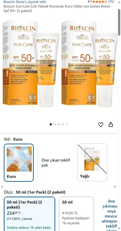 Bioxcin Sun Care Çok Yüksek Korumalı Kuru Ciltler Için Güneş Kremi Spf 50+ (2 paketi)