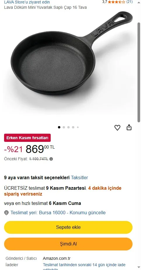 Lava Döküm Mini Yuvarlak Saplı Çap 16 Tava