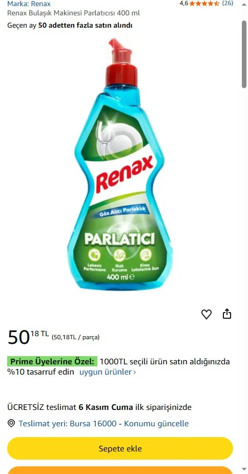 Renax Bulaşık Makinesi Parlatıcısı 400 ml