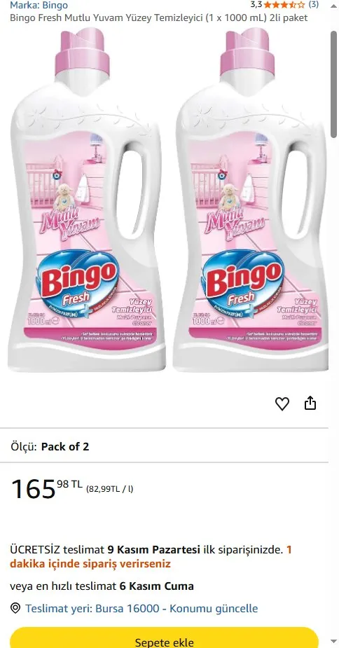 Bingo Fresh Mutlu Yuvam Yüzey Temizleyici (1 x 1000 mL) 2li paket
