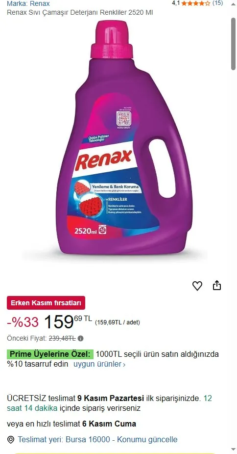Renax Sıvı Çamaşır Deterjanı Renkliler 2520 Ml