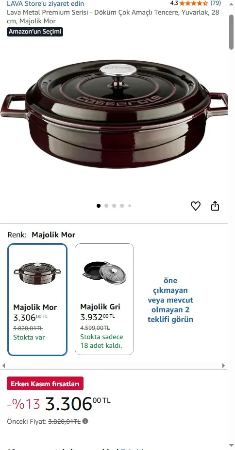 Lava Metal Premium Serisi - Döküm Çok Amaçlı Tencere, Yuvarlak, 28 cm, Majolik Mor