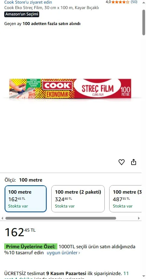 Cook Eko Streç Film, 30 cm x 100 m, Kayar Bıçaklı