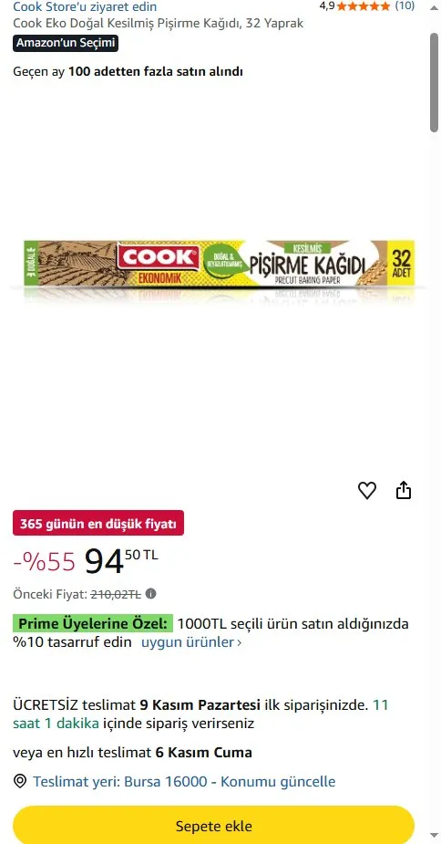 Cook Eko Doğal Kesilmiş Pişirme Kağıdı, 32 Yaprak