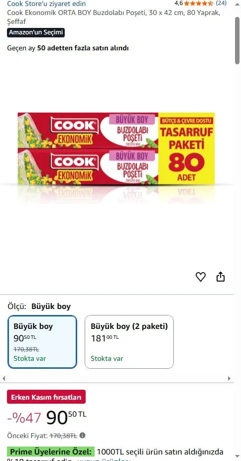 Cook Ekonomik ORTA BOY Buzdolabı Poşeti, 30 x 42 cm, 80 Yaprak, Şeffaf