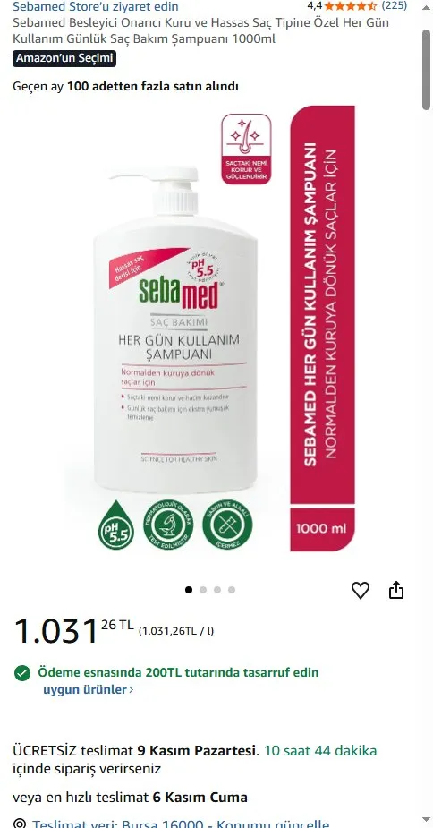 Sebamed Besleyici Onarıcı Kuru ve Hassas Saç Tipine Özel Her Gün Kullanım Günlük Saç Bakım Şampuanı 1000ml