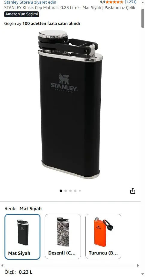 STANLEY Klasik Cep Matarası 0.23 Litre - Mat Siyah | Paslanmaz Çelik