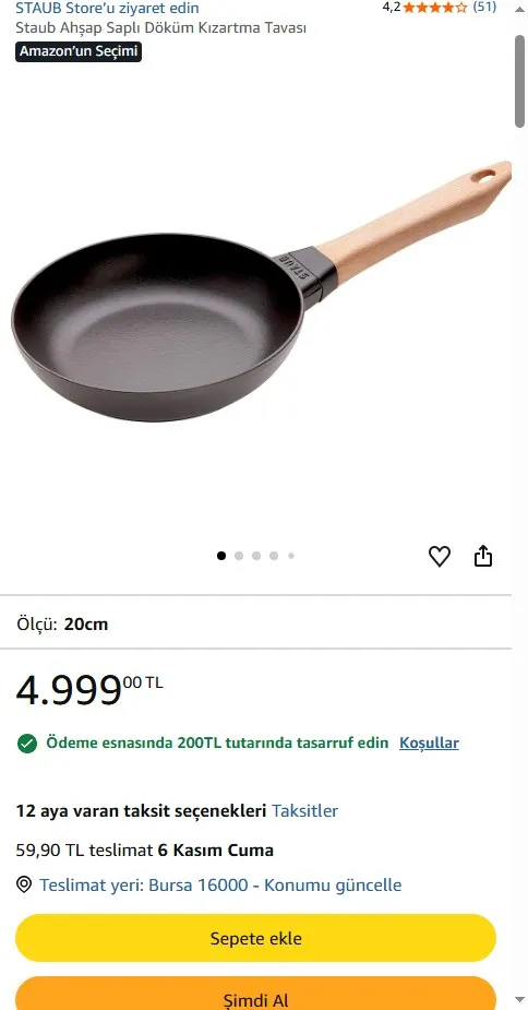Staub Ahşap Saplı Döküm Kızartma Tavası