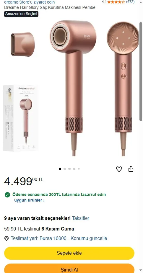 Dreame Hair Glory Saç Kurutma Makinesi Pembe