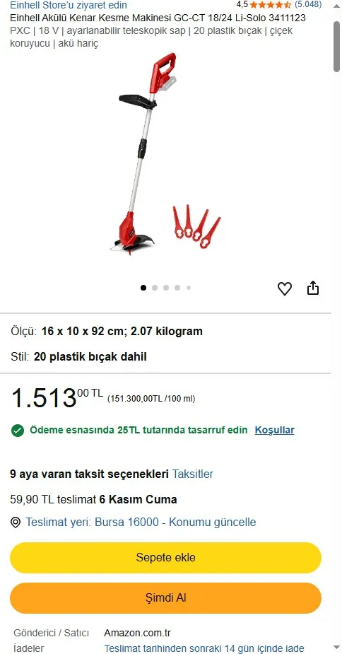 Einhell Akülü Kenar Kesme Makinesi GC-CT 18/24 Li-Solo 3411123