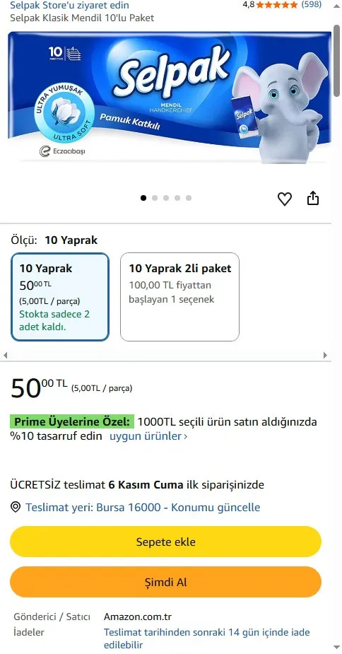 Selpak Klasik Mendil 10'lu Paket