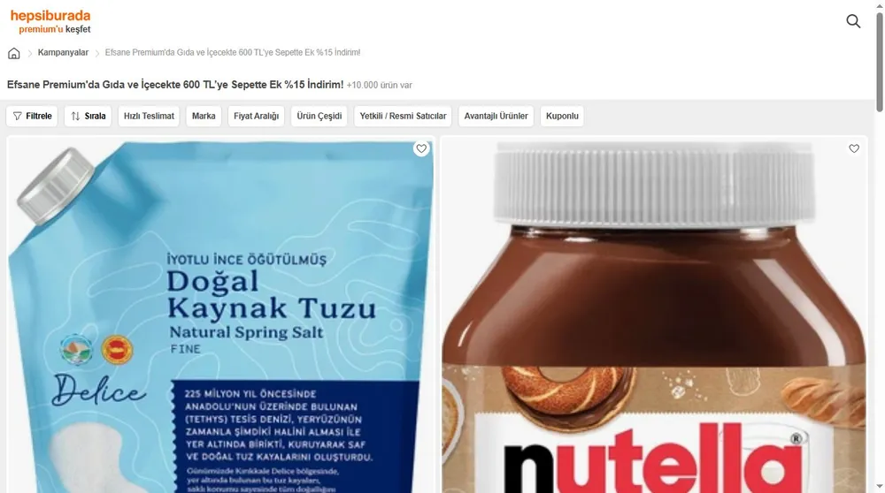 Efsane Premium'da Gıda ve İçecekte 600 TL’ye Sepette Ek %15 İndirim!